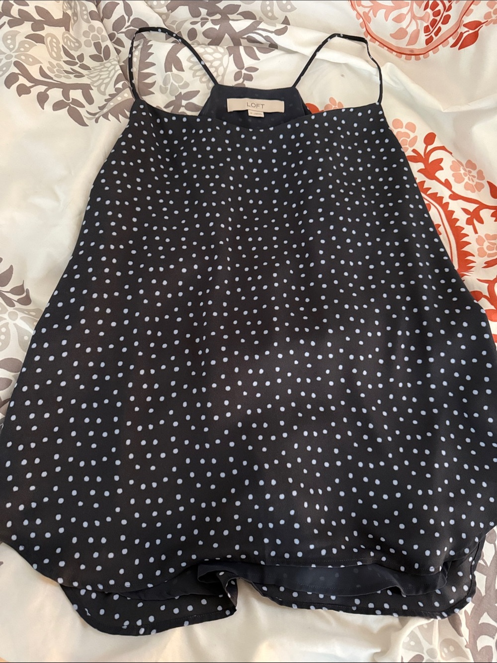 LOFT Black Polka Dot Spaghetti Strap Tank Top